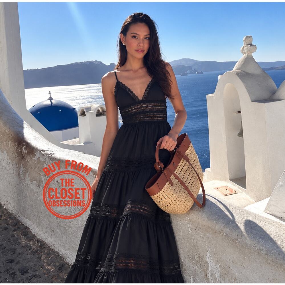 Mango NWT Black Lace Panel A Line Maxi Dress 4 8 - Picture 6 of 16